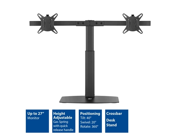 Een Monitorarm ACT office gasveer crossbar 2 schermen koop je bij Continu Kantoor