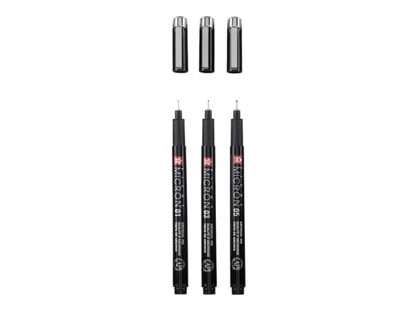 Een Fineliner Sakura Pigma Micron Black Edition set à 3 breedtes + gratis etui koop je bij Continu Kantoor