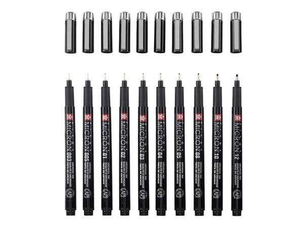 Een Fineliner Sakura Pigma Micron Black Edition set à 10 breedtes + gratis etui koop je bij Continu Kantoor