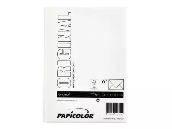 Een Envelop Papicolor C6 114x162mm hagelwit pak à 6 stuks koop je bij De Rijk Kantoorshop