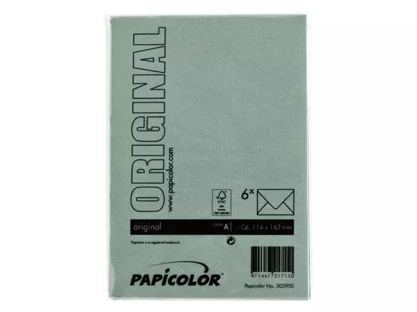 Een Envelop Papicolor C6 114x162mm dennengroen pak à 6 stuks koop je bij Friese Schrijfkamer