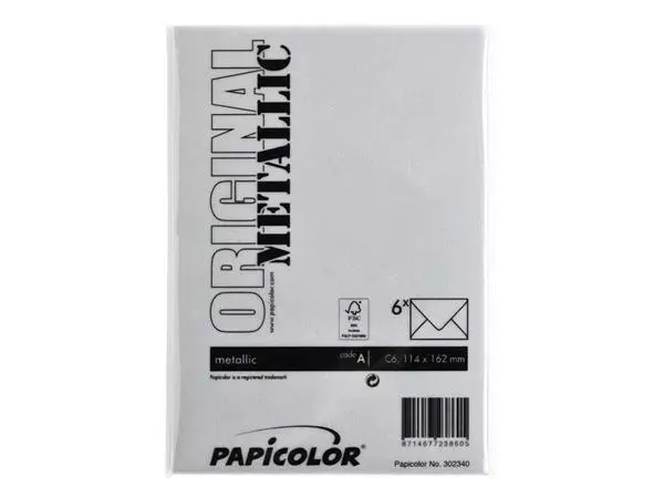 Een Envelop Papicolor C6 114x162mm metallic zilver pak à 6 stuks koop je bij Holster Kantoortotaal