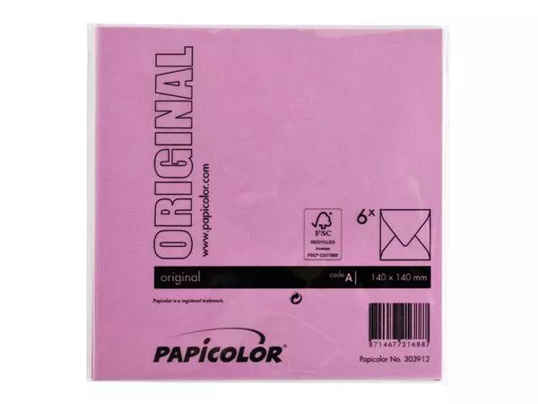 Een Envelop Papicolor 140x140mm felroze koop je bij "De Waal" Kantoor Efficiency