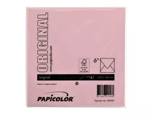 Een Envelop Papicolor 140x140mm babyroze pak à 6 stuks koop je bij Continu Kantoor