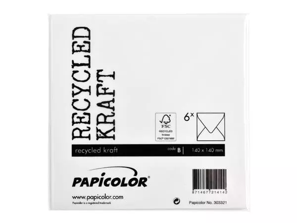 Een Envelop Papicolor 140x140mm kraft wit koop je bij "De Waal" Kantoor Efficiency