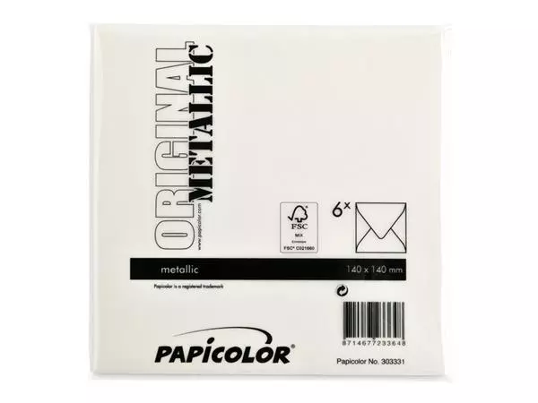 Een Envelop Papicolor 140x140mm metallic ivoor pak à 6 stuks koop je bij Sysdicom BV