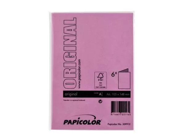 Een Correspondentiekaart Papicolor dubbel 105x148mm felroze pak à 6 stuks koop je bij Continu Kantoor