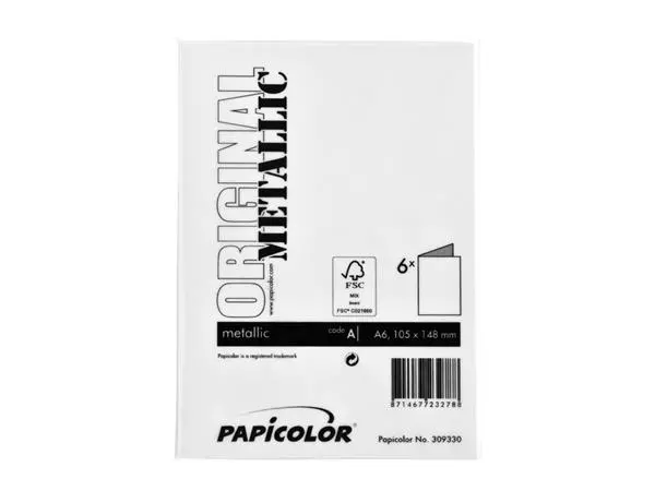 Een Correspondentiekaart Papicolor dubbel 105x148mm metallic parelwit pak à 6 stuks koop je bij Continu Kantoor