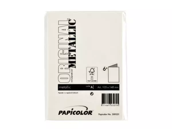 Een Correspondentiekaart Papicolor dubbel 105x148mm metallic ivoor pak à 6 stuks koop je bij Kantorice office & business supplies