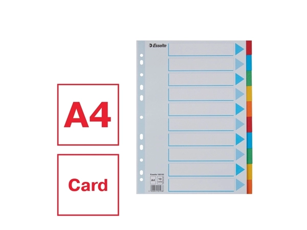 Een Tabbladen Esselte Standaard A4 10-delig karton 11-rings met voorblad assorti koop je bij Kantoorenthuis.nl