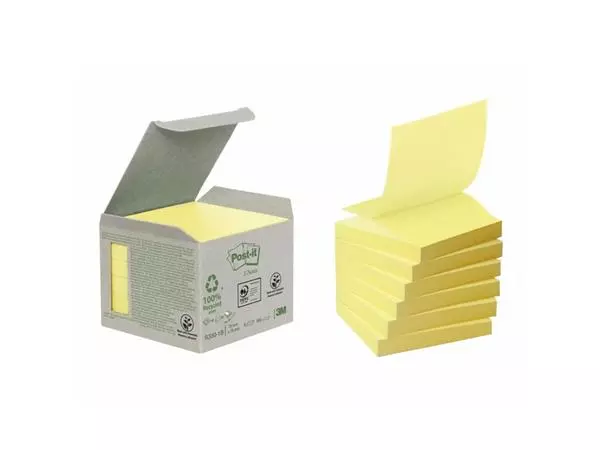 Memoblok Post-it Z-Note R330-1B recycled 76x76mm canary yellow 6 stuks