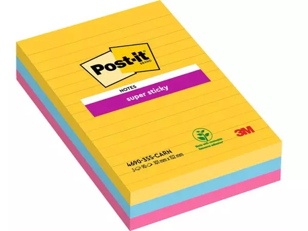 Een Memoblok Post-it 4690 Super Sticky 101x152mm lijn Carnival koop je bij iPlusoffice