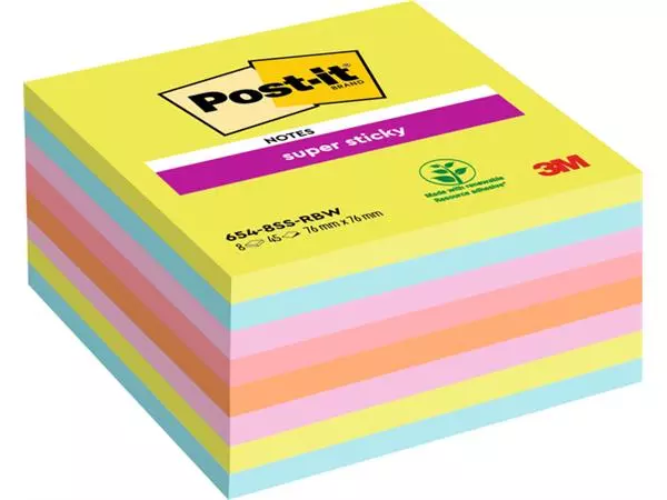 Een Memoblok Post-it 654 Super Sticky 76x76mm rainbow koop je bij van Kerkvoorde & Hollander B.V.