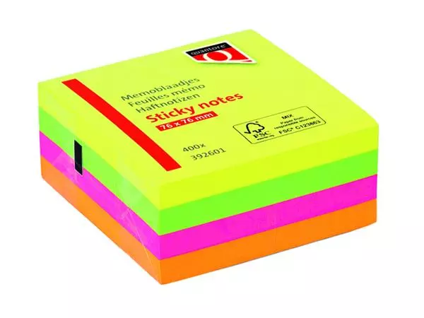 Een Memoblok Quantore 76x76mm neon kleuren assorti 4 kleuren koop je bij iPlusoffice