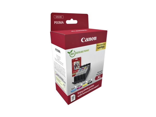 Een Inktcartridge Canon CLI-581XL 4 kleuren +50 vel fotopapier 10x15cm koop je bij Sysdicom BV