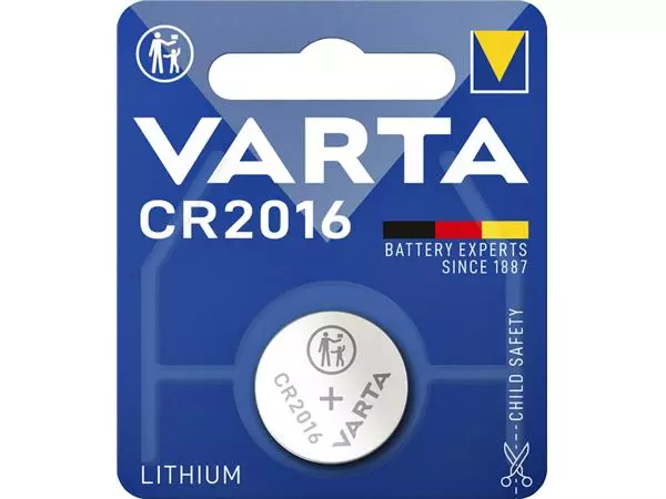 Een Batterij Varta knoopcel CR2016 lithium blister à 1stuk koop je bij Schellen Boek- en Kantoorboekhandel