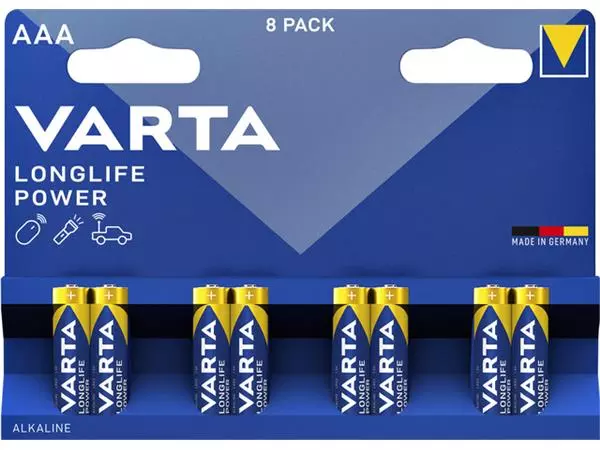 Een Batterij Varta Longlife Power 8xAAA koop je bij Kantoorboekhandel Van Atten