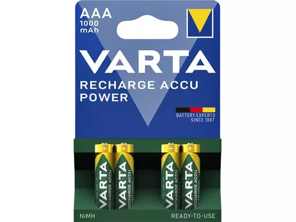 Een Batterij oplaadbaar Varta 4xAAA 1000mAh ready2use koop je bij QuickOffice BV