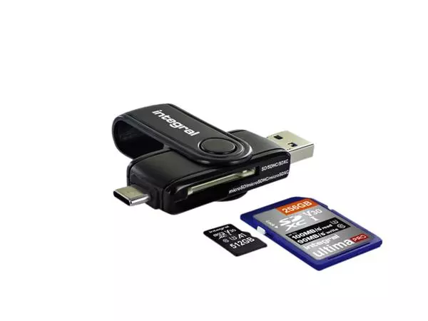 Een CARD READER INTEGRAL SD + MICRO SD USB 3.1 + USB C koop je bij All Office Kuipers BV
