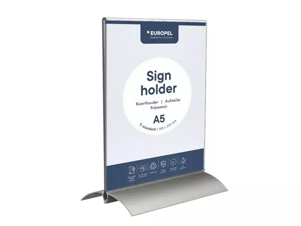 Buy your Kaarthouder Europel T-standaard A5 staand acryl / aluminium at QuickOffice BV