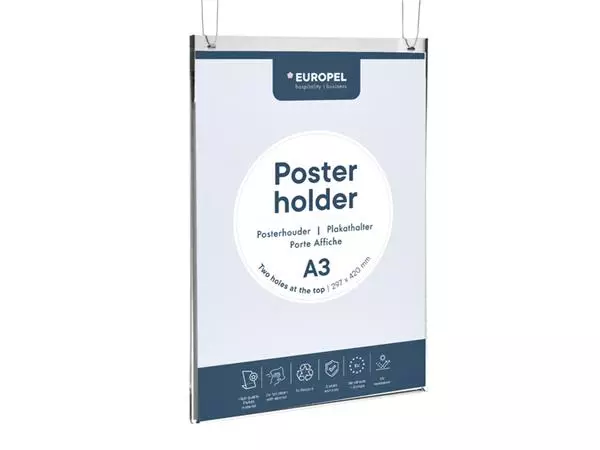 Een Posterhouder Europel A3 staand acryl koop je bij QuickOffice BV