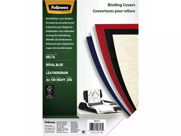 Een Voorblad Fellowes A4 lederlook royal blauw 100 stuks koop je bij Company Supplies