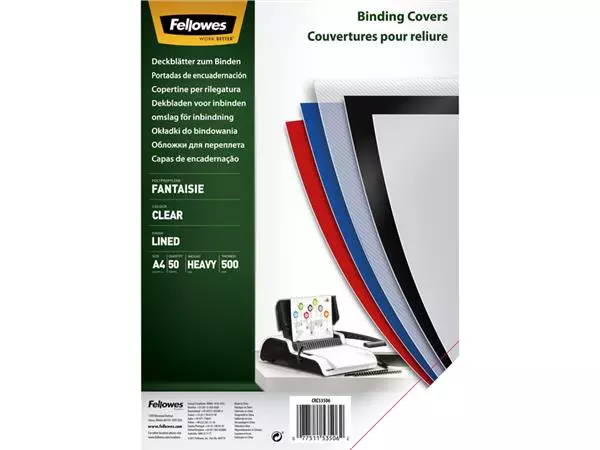 Een Voorblad Fellowes A4 PP 500micron transparant lijnen 50 stuks koop je bij Romijn Office Supply