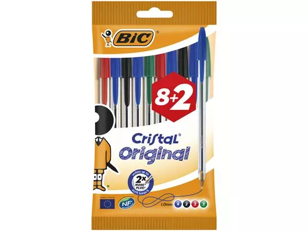 Een Balpen Bic Cristal medium assorti zakje à 8+2 gratis koop je bij PrimaOffice