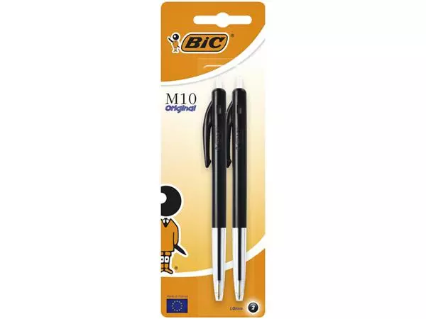 Een Balpen Bic M10 medium zwart blister à 2 stuks koop je bij De Rijk Kantoorshop