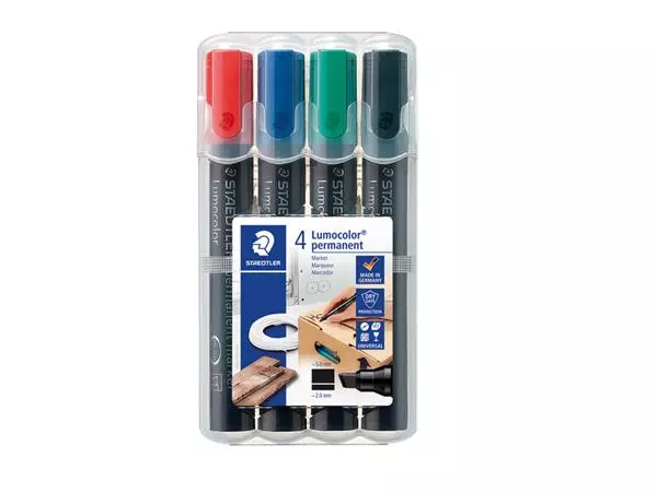 Een Viltstift Staedtler Lumocolor 350 permanent schuin set à 4 stuks assorti koop je bij Kantorice office & business supplies