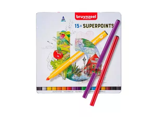 Een Viltstift Bruynzeel Expression super points blik à 15 stuks assorti koop je bij Kantorice office & business supplies