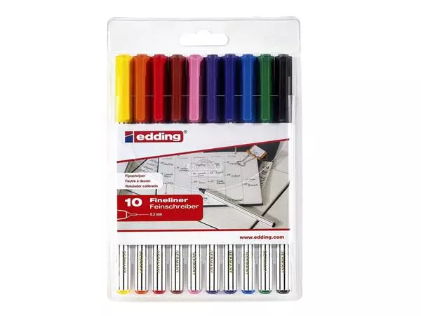 Fineliner Edding 89/10 fijn assorti blister à 10 stuks