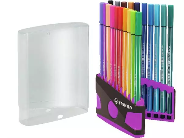 Een Viltstift STABILO Pen 68/20 ColorParade in antraciet/roze etui medium assorti etui à 20 stuks koop je bij Jacobs