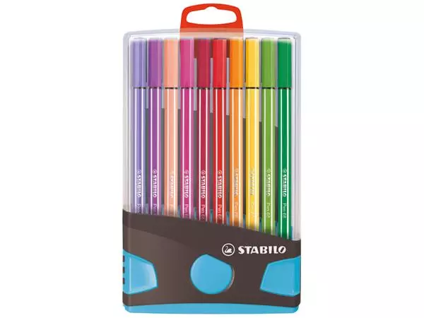 Een Viltstift STABILO Pen 68/20 ColorParade in antraciet/turquoise etui medium assorti etui à 20 stuks koop je bij "De Waal" Kantoor Efficiency