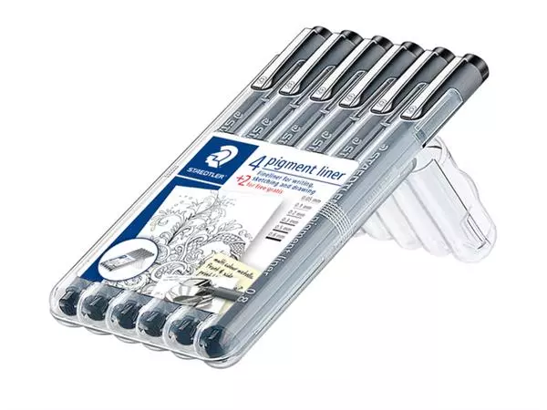 Een Fineliner Staedtler Pigment 308 zwart set 4+2 gratis koop je bij Kantorice office & business supplies