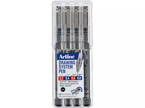 Een Fineliner Artline technisch etui met 0.2-0.4-0.6-0.8mm zwart koop je bij De Rijk Kantoorshop