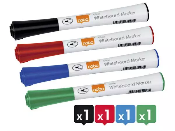 Een Viltstift Nobo whiteboard Glide rond assorti 1mm 4st koop je bij Friese Schrijfkamer