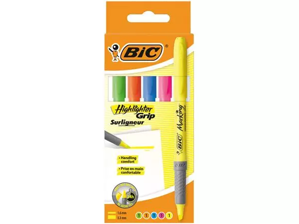 Een Markeerstift Bic grip assorti etui à 5 stuks koop je bij iPlusoffice