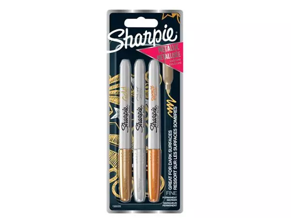 Viltstift Sharpie rond fijn metallic assorti blister à 3 stuks