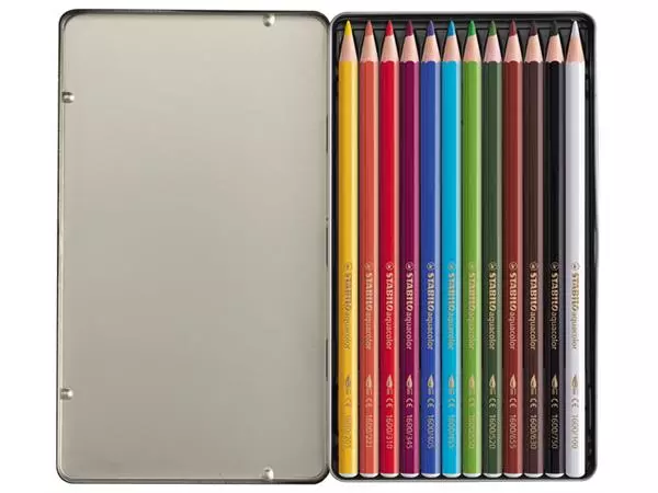 Een Kleurpotloden STABILO 1612 aquacolor assorti blik à 12 stuks koop je bij Quality Office Supplies