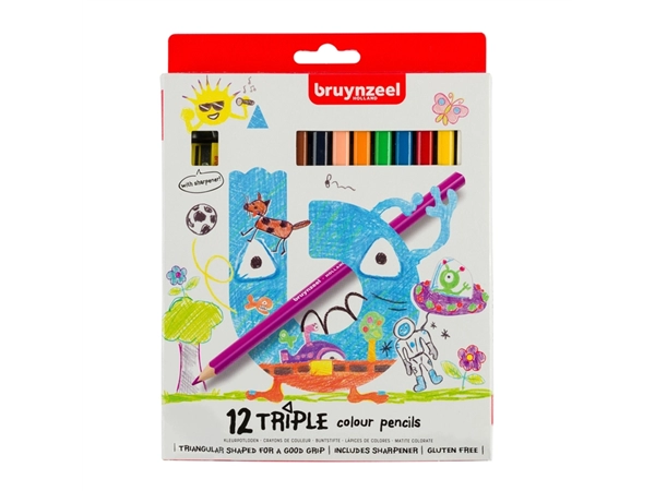 Een Kleurpotlood Bruynzeel Kids Triple set á 12 stuks assorti koop je bij Schellen Boek- en Kantoorboekhandel