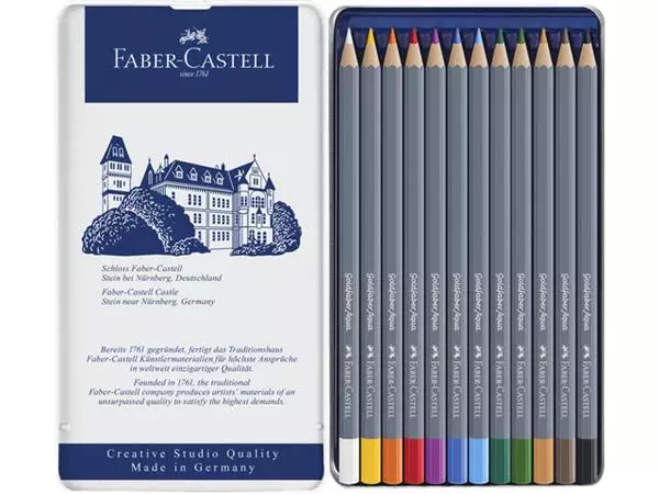 Een Kleurpotloden Faber-Castell Goldfaber aquarel assorti blik à 12 stuks koop je bij Deska Alles voor Kantoor