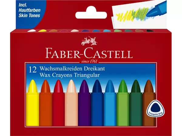 Waskrijt Faber-Castell driehoekig assorti set à 12 stuks