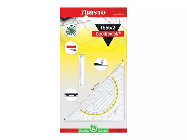 Een Geodriehoek Aristo 1552 160mm transparant met gele rand koop je bij Quality Office Supplies