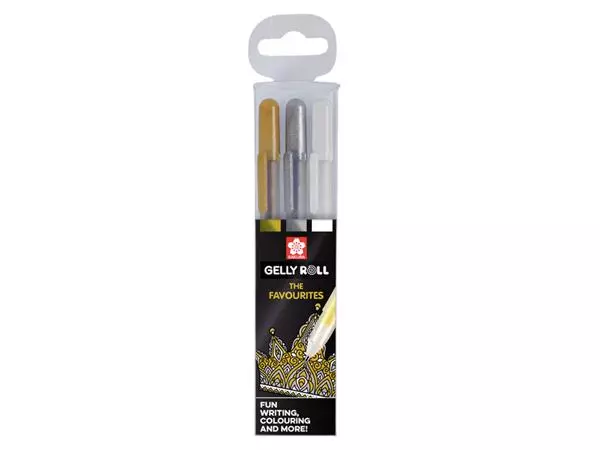 Een Gelpen Sakura Gelly Roll Favourites set 3 kleuren Goud-Zilver-Wit koop je bij Zevenbergen de project- en kantoorinrichters bv