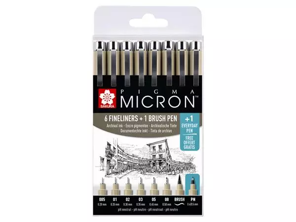 Een Fineliner & brush set Sakura Pigma Micron 7 + 1 Pigma Micron PN gratis koop je bij Supply Mij