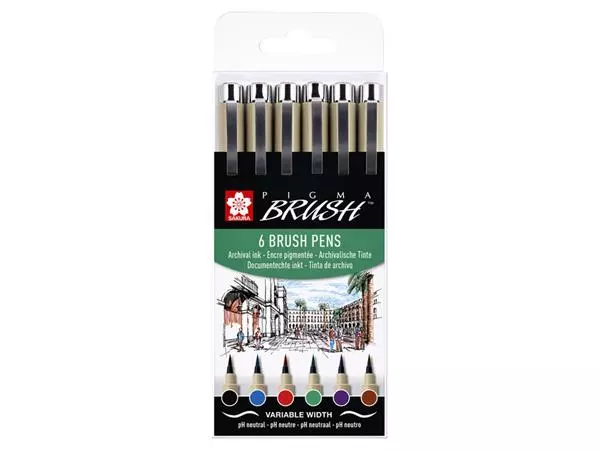 Brushpen Sakura Pigma set 6 kleuren