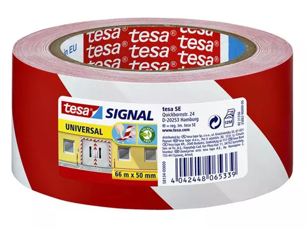 Een Waarschuwings- en markeringstape tesa® Signal Universal 66mx50mm rood/wit koop je bij Topkantoor Repro Creatief