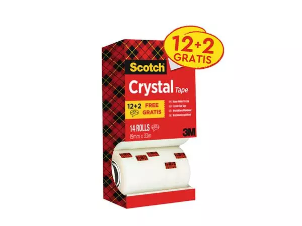 Plakband Scotch Crystal 600 19mmx33m transparant 12+2 gratis