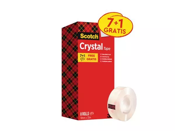 Plakband Scotch Crystal 600 19mmx33m transparant 7+1 gratis